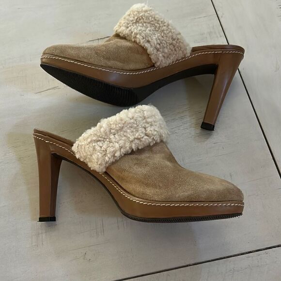 COACH Shearling Suede/Leather Clog Heels - Picture 3 of 12